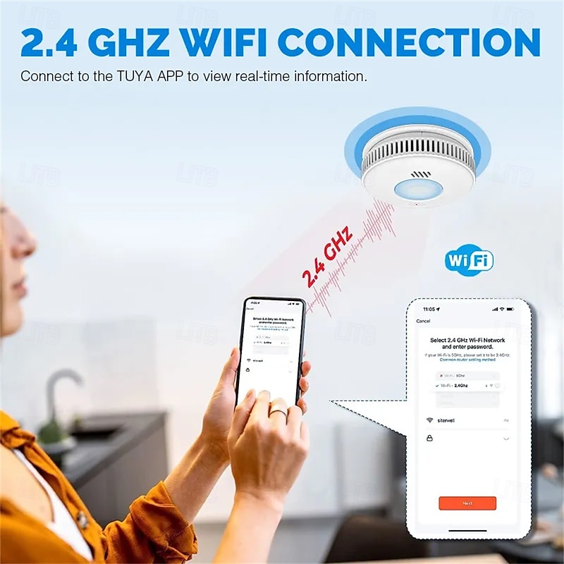 Wireless Smoke Detector Smoke Alarm Photoelectric Sensor Fire Alarm Detector Advanced Smoke Alarm WiFi APP2