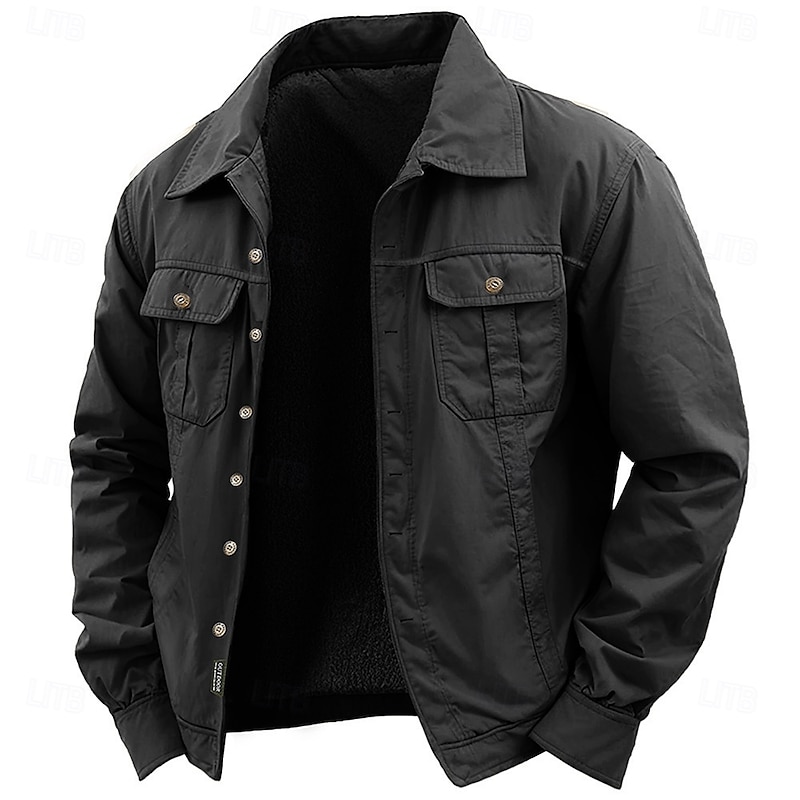 Men's Work Shirt Western Shirt Cargo Shirt Long Sleeve Casual Sports & Outdoor Going out Fall Winter Turndown Button-Down Black Army Green Khaki3