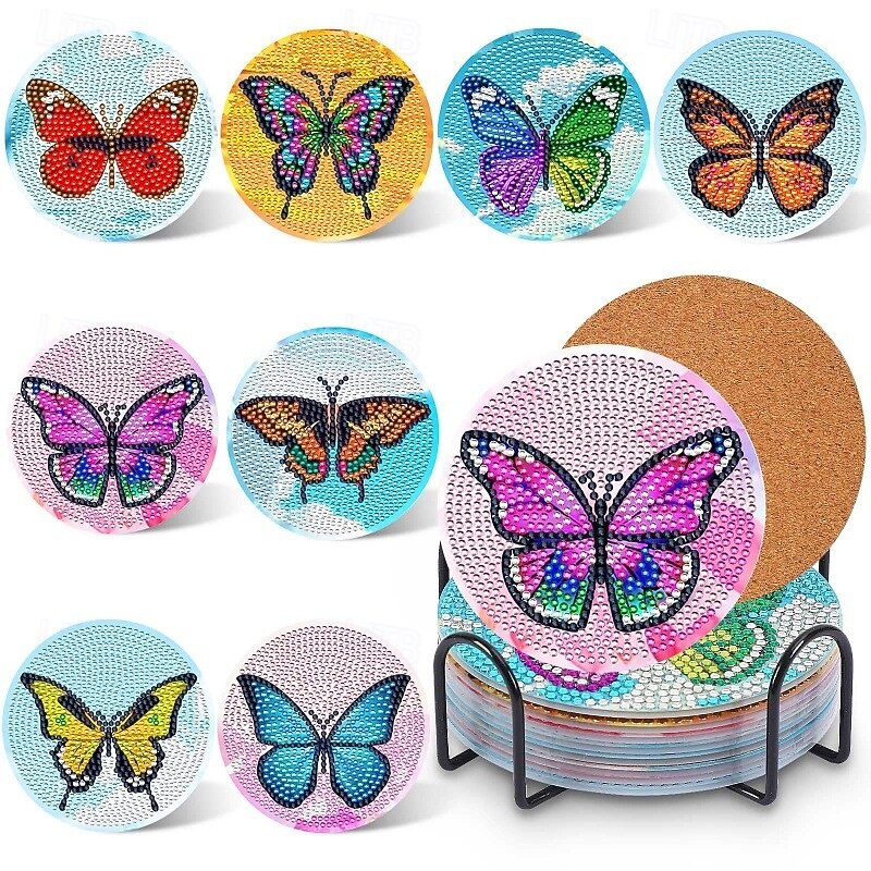Ocean Diamond Art Painting Coaster Kit 8Pcs DIY Crafts Kit with Holder Non Slip Coaster Art Supplies for Adults Ideal Christmas Gift3