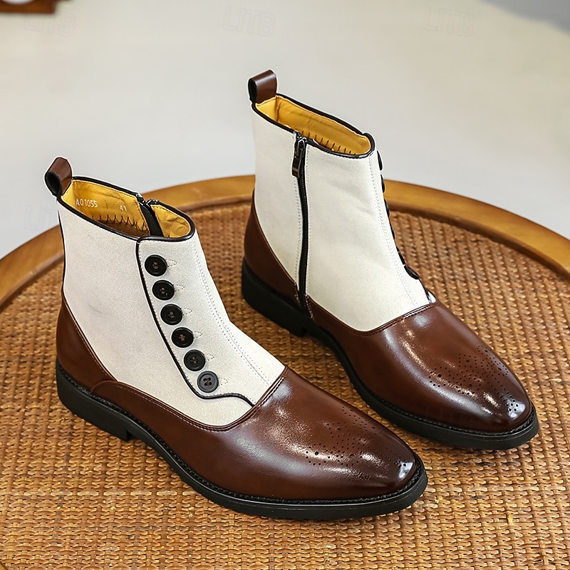 Men's Two-Tone Faux Leather Button Boots – Vintage Victorian Style Ankle Boots for Formal and Casual Occasions2