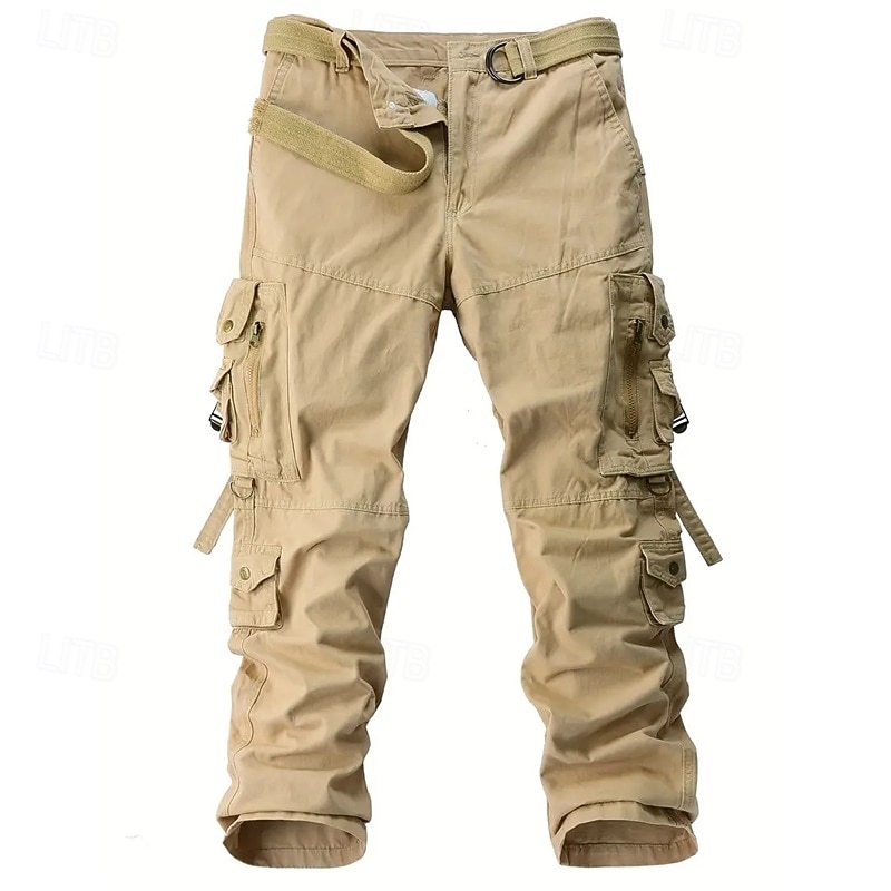 Men's Cargo Pants Trousers Buttons Multi Pocket Plain Wearable Outdoor Daily Camping & Hiking Fashion Classic ArmyGreen Black 10