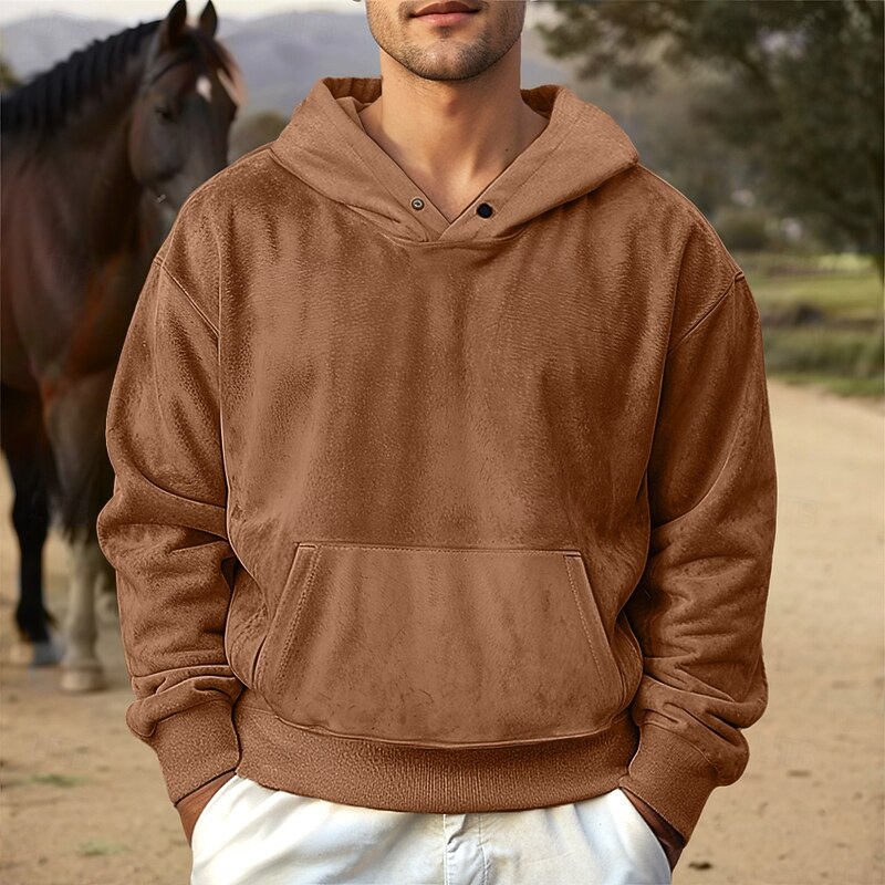 Men's Faux Suede Pullover Hoodie Sweatshirt Plain Work Sports & Outdoor Casual Streetwear Basic Casual Spring & Fall Cross-Seasons Clothing Apparel Hoodie