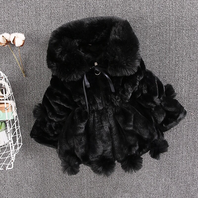 Kids Girls' Faux Fur Coat Solid Color Cute School Coat Outerwear 4 years+ Fall Black White Pink3