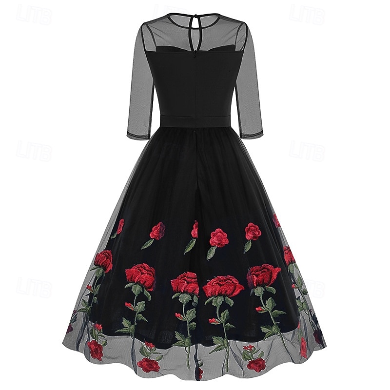 Retro Vintage 1950s Cocktail Dress Vintage Dress Dress Women's A-Line Round Neck Carnival Casual Daily Dress4