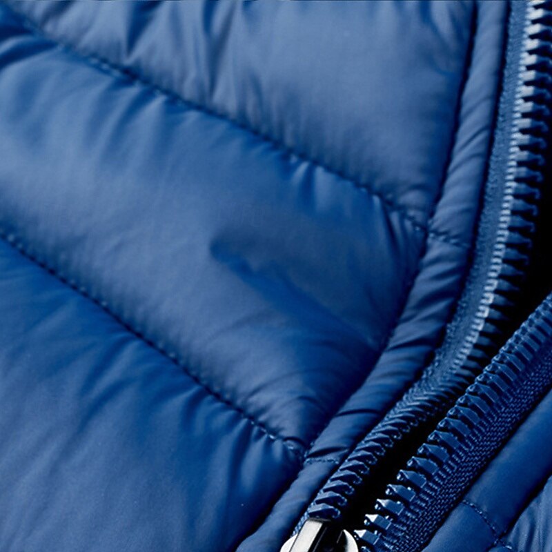 Men's Winter Jacket Puffer Jacket Padded Pocket Polyster Daily Wear Date Vacation Regular Fashion Casual Comfortable Thermal Warm Fall & Winter Solid / Plain Color Wine Black Blue Army Green Puffer2