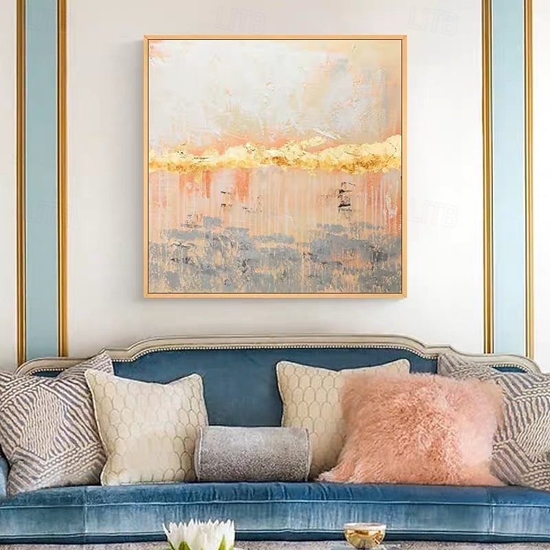 Handmade Hand Painted Abstract Yellow gold foil Oil Painting Wall Modern Abstract Gold and Pink Canvas gold Painting handmade abstract wall painting Home Decoration Decor Canvas Painting4