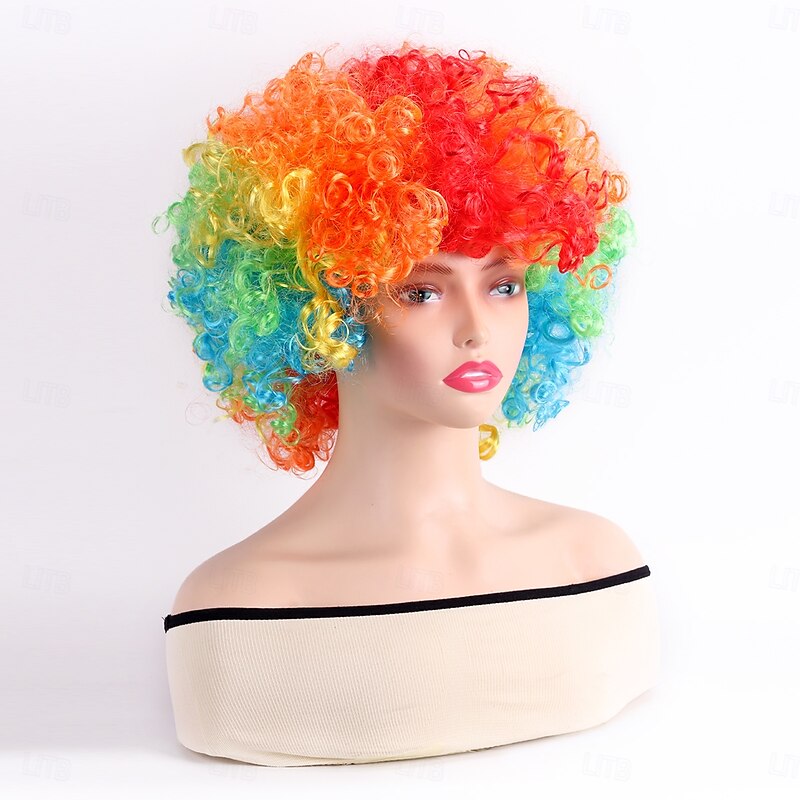 Synthetic Wig Curly With Bangs Machine Made Wig Short White Yellow Red Blue Orange Synthetic Hair Women's Pink Red Blue3