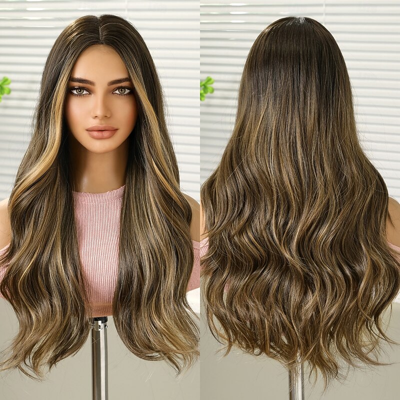 Synthetic Wig Curly Wavy Middle Part Machine Made Wig 26 inch Black / Brown Synthetic Hair Women's Cute Cosplay Party Blonde4