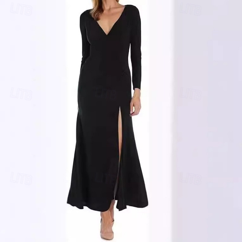 Women's Maxi Dress Black Dress Prom Dress Cocktail Dress Formal Dress Fashion Party Elegant Dress Party Regular Fit Solid Color Long Sleeve V Neck ArmyGreen Black Royal Blue Fall2