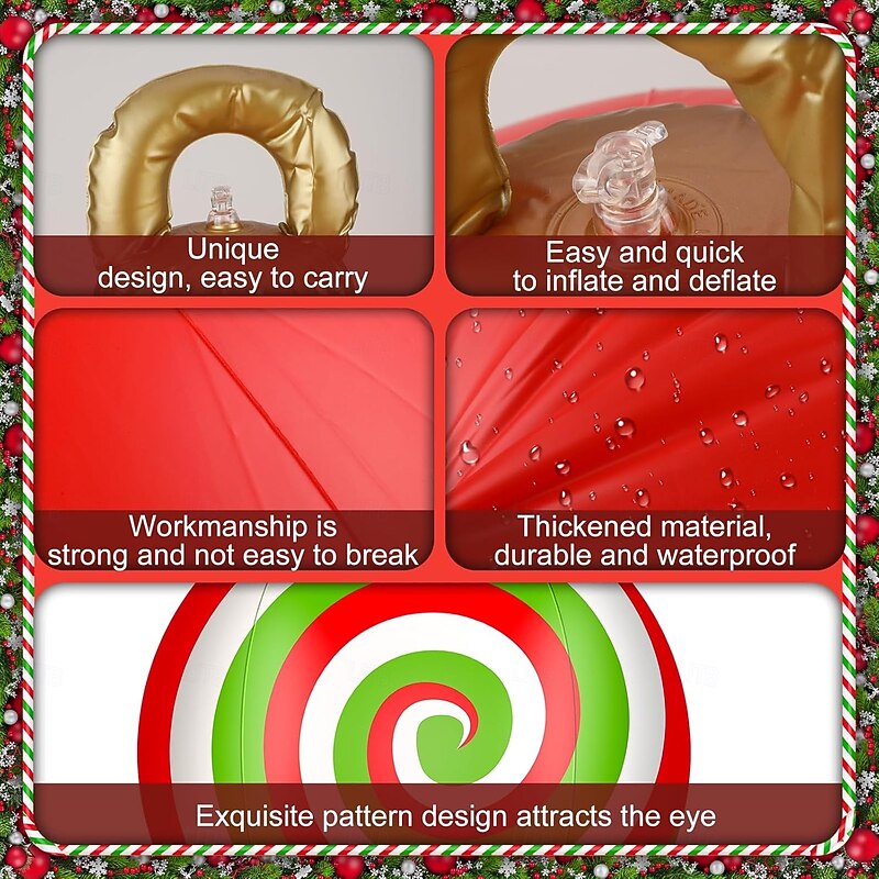 Christmas Outdoor Inflatable Decorated Ball 60cm(23.6Inch) Xmas Huge Large Ornaments Peppermint Candy Ball for Tree Yard Lawn Garden Porch Blow Up Balls Ornaments with Pump3