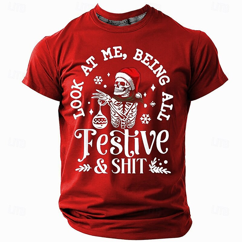 Christmas Men's Funny Christmas 3D T-shirts Cool Skulls Hat Casual Street Style 3D Print Tee Sports Outdoor Holiday Red Blue Green Short Sleeve Crew Neck Spring & Summer Clothing Apparel4