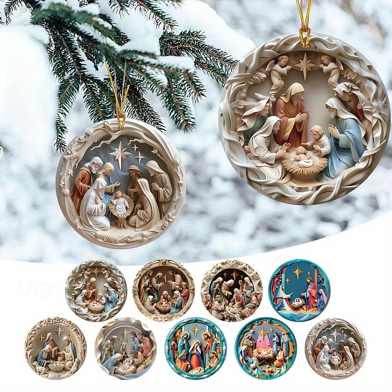 18 Pcs Nativity Scene Ornaments Religious Christmas Acrylic 2D Hanging Ornament Nativity Christmas Ornament The Birth of Jesus Christian Christmas Decorations for Tree Xmas2