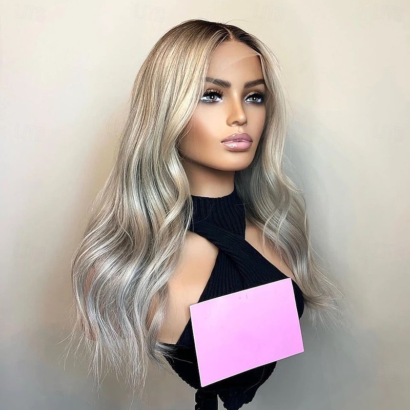 Human Hair 5x5 Closure 13x4 Lace Front Wig Middle Part Brazilian Hair Wavy Dark Gray Wig 130% 150% Density with Baby Hair Ombre Hair Natural Hairline Glueless For Women Long Human Hair Lace Wig4