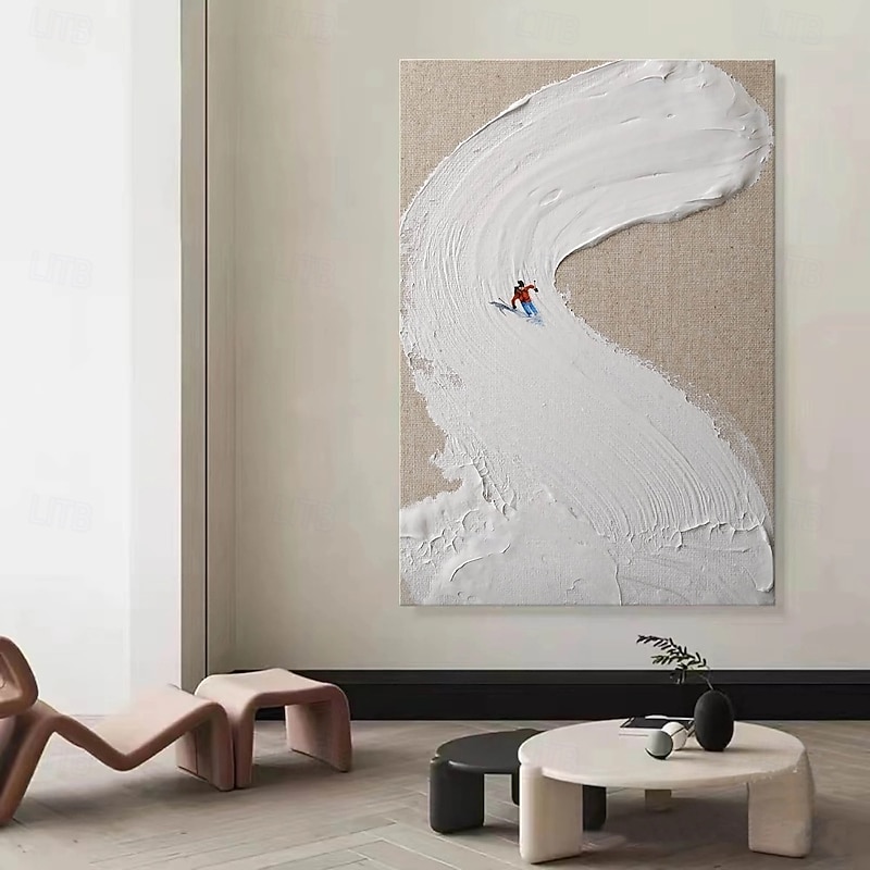 Hand painted  Abstract Snow Skiing Paintings On Canvas handmade Snow Mountain Textured Acrylic Painting Modern Wall Art painting Hand Painted Artwork snow painting for Living Room Wall Decor4