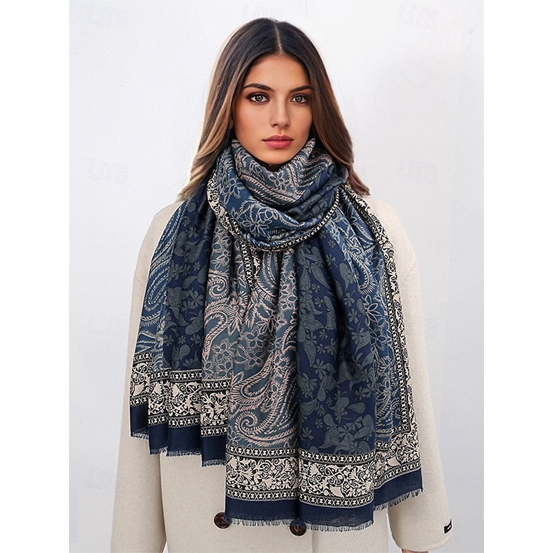 Women's Vintage Paisley Print Oversized Scarf - Soft and Warm Shawl for Winter, Casual and Formal Wear