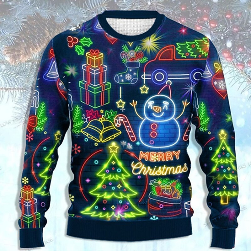 Ugly Christmas Sweater Men's Sweaters Snowman Pullover Jumper Knitwear Knitting New Years Eve Sweater Outdoor Daily Vacation Long Sleeve Crewneck Fall Winter Lake blue Forest Green Dark3