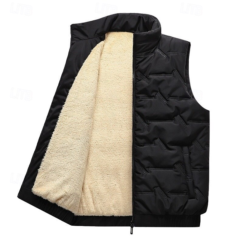 Men's Quilted Vest Daily Casual Fall & Winter Pocket Polyester Comfortable Solid Color Zipper Stand Collar Regular Fit Black Red Green Beige Vest2