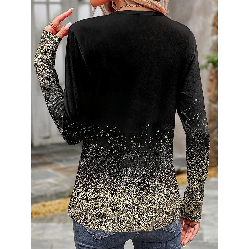 Women's T shirt Crew Neck Long Sleeve Tunic Casual Print Regular Tops  Daily Black Spring Fall2