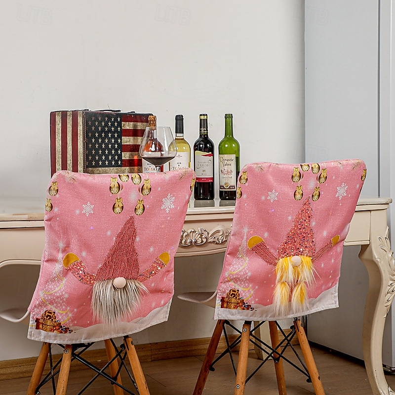 New Christmas Chair Covers, Pink Rudolph Decorative Chair Slipcovers with Lights, Holiday Dining Table Home Decor3