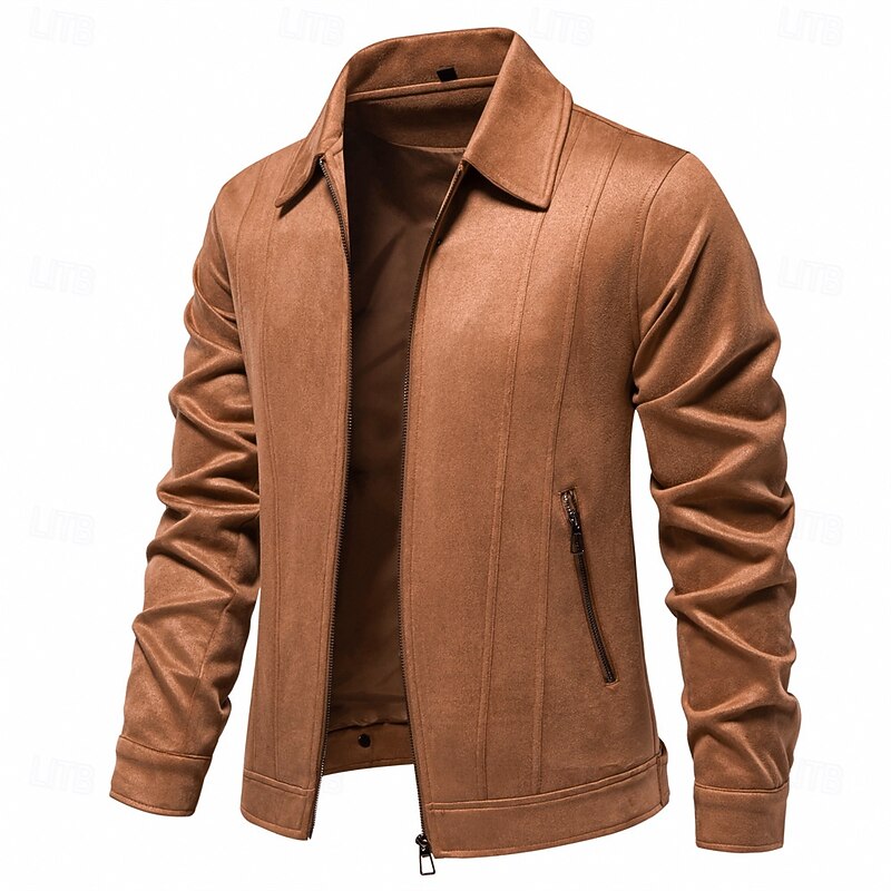 Men's Casual Jacket Faux Suede Jacket Brown Suede Jacket Casual Daily Windbreaker Vintage Style Fall & Winter Solid / Plain Color Casual Lapel Regular Black Brown Green Grey Jacket3
