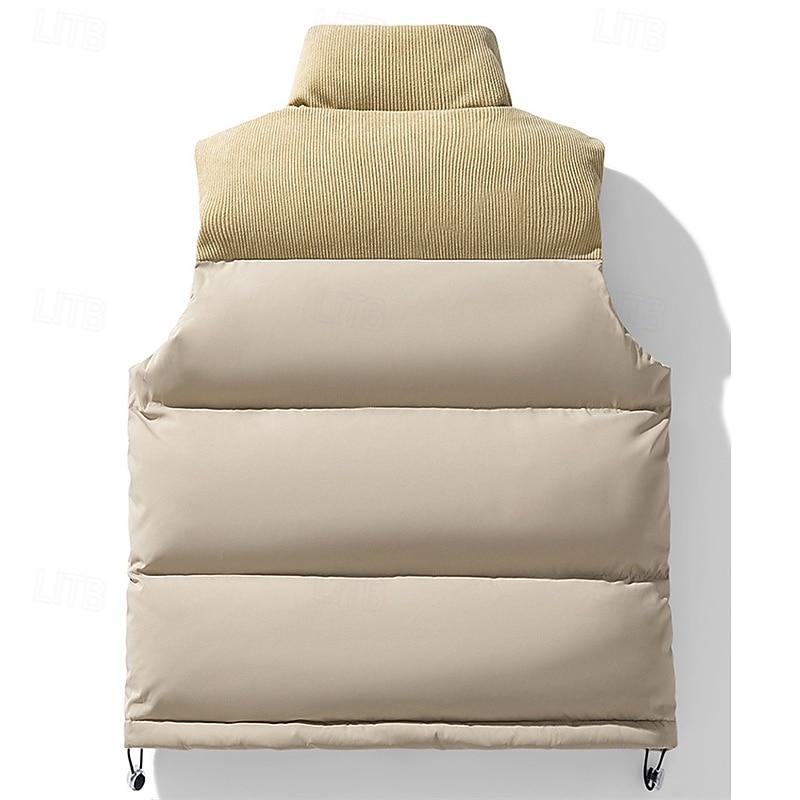 Men's Puffer Vest Gilet Quilted Vest Daily Date Vacation Fashion Casual Fall & Winter Pocket Polyester Warm Comfortable Solid Color Zipper Stand Collar Regular Fit Black Purple Green Khaki Vest3