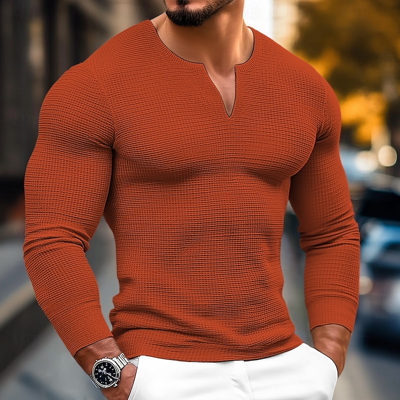Men's Waffle Shirt T Shirt Tee Top Long Sleeve Shirt Long Sleeve V Neck Spring &  Fall Plain Fashion Designer Basic V Neck Vacation Street Going out Black White Gray Top Tee for Men4