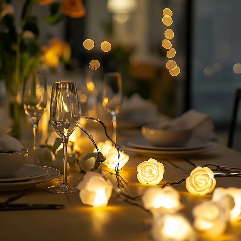 Rose String Lights, 1.5m, 3m, 6m, 10/20/40 LEDs - Warm White Multi-Color Battery Powered Decorative Lights for Valentines Wedding & New Year's Outdoor Parties
