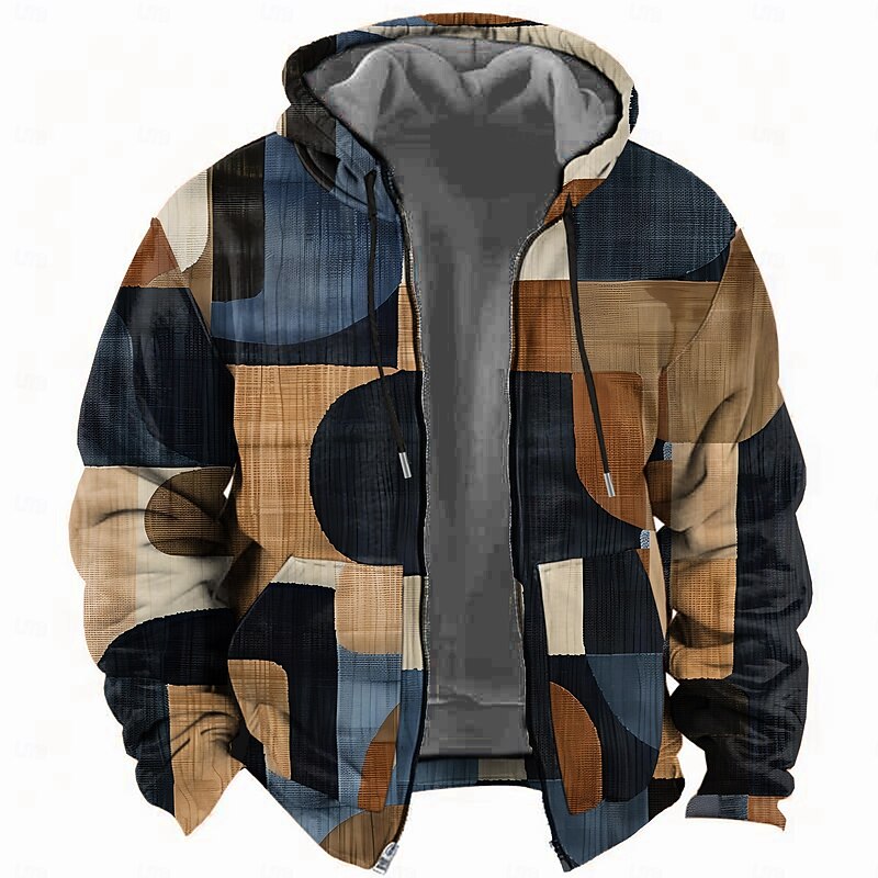 Men's Reactive Print Hoodie Hoodies Sweatshirt Fashion Daily Long Sleeve Hooded Vacation Holiday Travel Blue Drawstring Zipper Pocket Fall Winter Designer