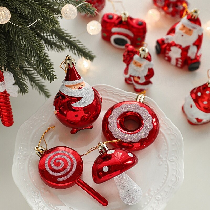 2pcs Christmas Ornaments Set: Red Mushroom, Car, Pinecone, Lollipop, and House Shaped Decorations, Unique Hanging Pendants for Holiday Décor2