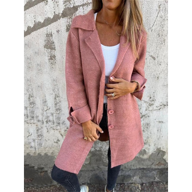 Women's Coat Outdoor Street Daily Wear Fall Winter Long Coat Regular Fit Thermal Warm Breathable Stylish Casual Jacket Long Sleeve Plain with Pockets Pink Brown Green