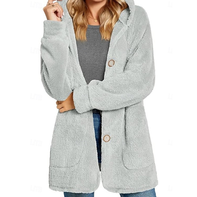 Women's Fleece Jacket Teddy Coat Hoodie Jacket Warm Breathable Pocket Fleece Lined Casual Plain Vacation Street Daily Wear Going out Single Breasted Regular Hoodie Regular Fit Long Sleeve Outerwear3