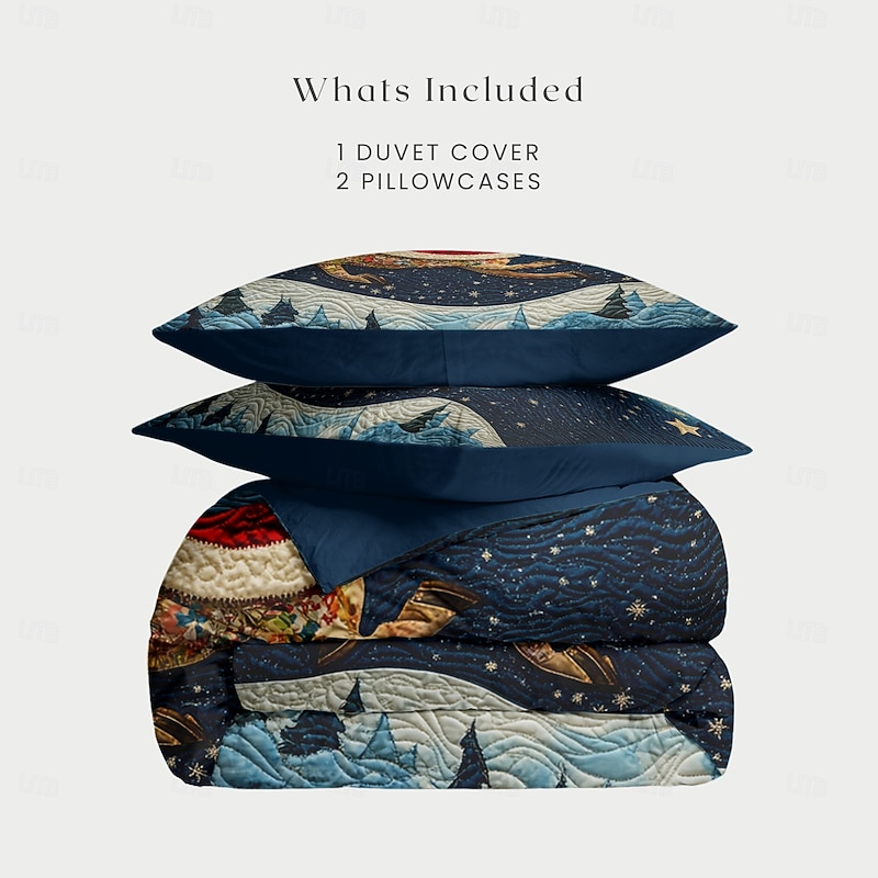 Santa Claus 100% Cotton Christmas Comforter Set Full 3-Piece Holiday Duvet Cover Set for Kids Soft & Cozy Xmas Bedspread with Pillowcases King Queen Size3
