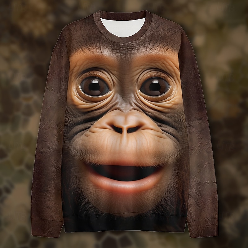 Men's Graphic Orangutan Sweatshirts Golf Pullover Sweatshirt Long Sleeve Sweatshirt Hooded Vacation Cool Daily Print Vacation Sports Outdoor Going out Printing Winter Spring &  Fall