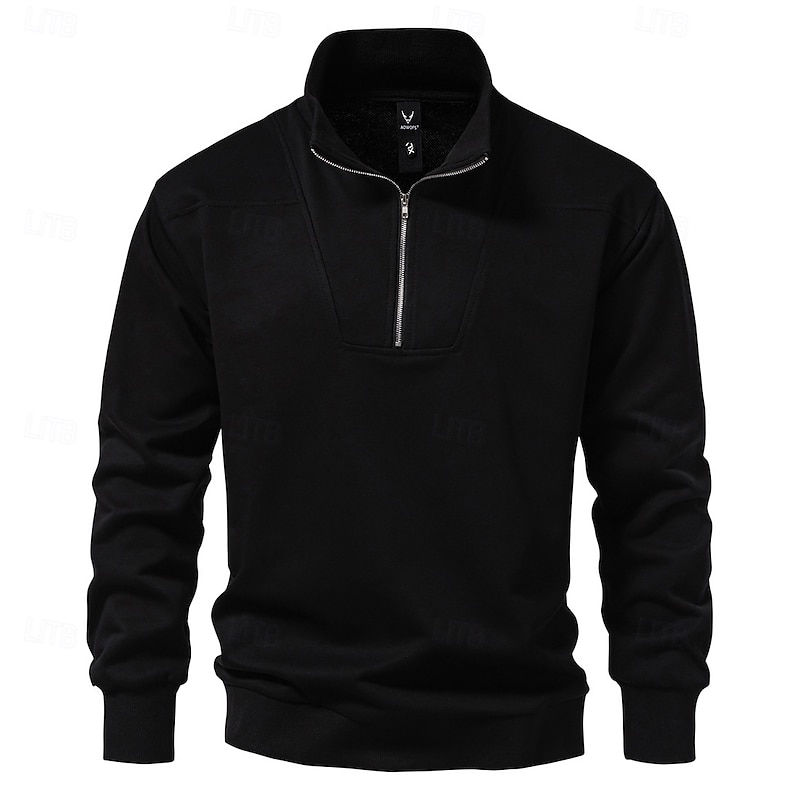 Men's Zip Hoodie Sweatshirt Zip Sweatshirt Black Lapel Plain Zipper Oversized Sports & Outdoor Casual Daily Party Casual Athletic Spring &  Fall Autumn / Fall Clothing Apparel Hoodies Sweatshirts3