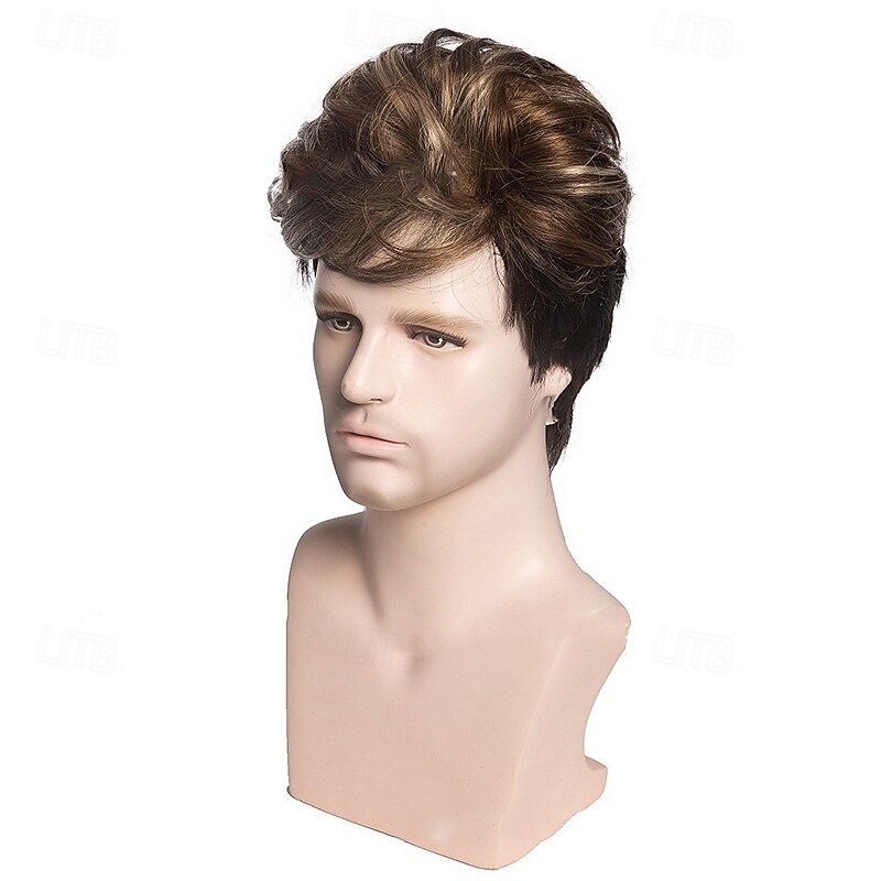 Synthetic Wig Straight Asymmetrical Wig Short Light Brown Synthetic Hair Men's Fashionable Design Soft Natural Light Brown4