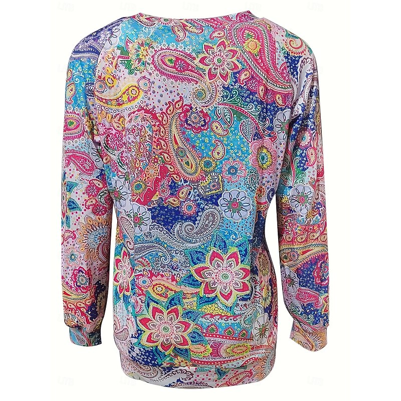 Women's Pullover Fashion Ethnic Print Geometric Tribal Street Casual Round Neck Print Loose Fit Long Sleeve Yellow Red Brown Dark Blue Gray Spring Fall & Winter2