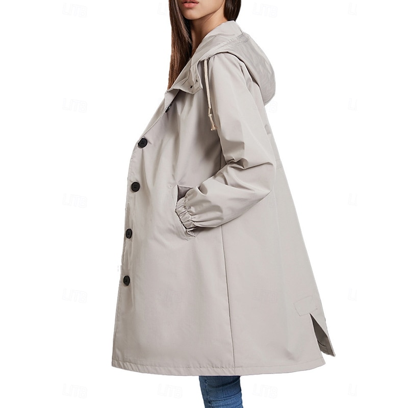 Women's Casual Jacket Trench Coat Outdoor Street Daily Wear Fall Winter Regular Coat Regular Fit Thermal Warm Rain Waterproof Breathable Stylish Casual Jacket Long Sleeve Solid Color with Pockets