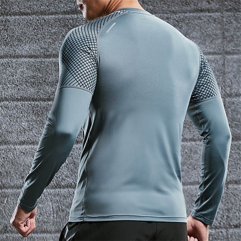 Men's Running T-Shirt Reflective Strip Long Sleeve Tee Tshirt Casual Athleisure Fall Solid Colored Reflective Breathable Gym Workout Walking Jogging Sportswear Activewear Black Dark Gray2