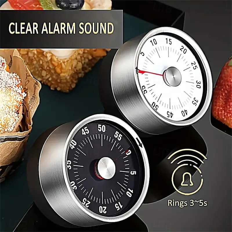 Stainless Steel Mechanical Kitchen Cooking Timer Magnet Round Shape 60 Minutes Countdown Cooking Clock Alarm Time Reminder4
