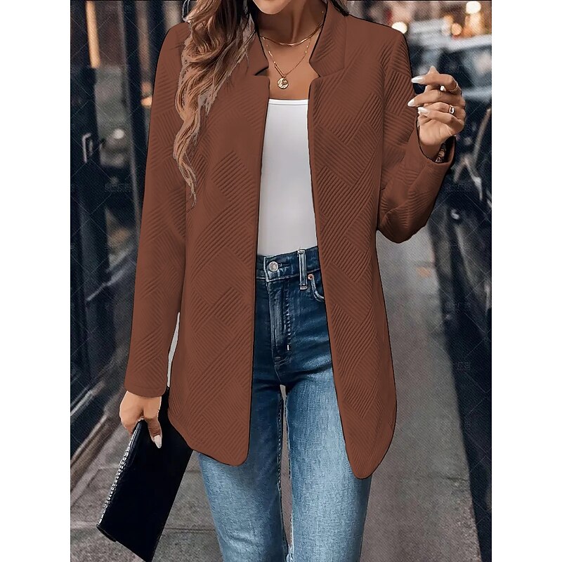 Women's Blazer Solid Color Comfortable Fashion Regular Fit Outerwear Long Sleeve Winter Black S4