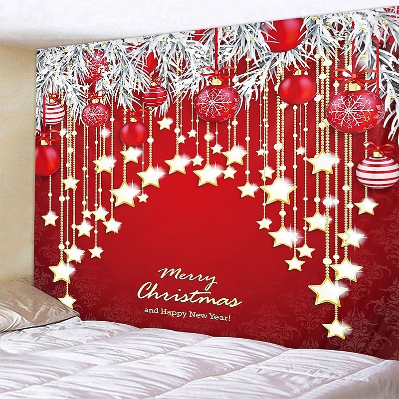Christmas Decorations Santa Claus Wall Tapestry Xmas Photography Background Art Decor Hanging Home Bedroom Living Room Dorm Decoration Merry  Star Ball Happy New Year