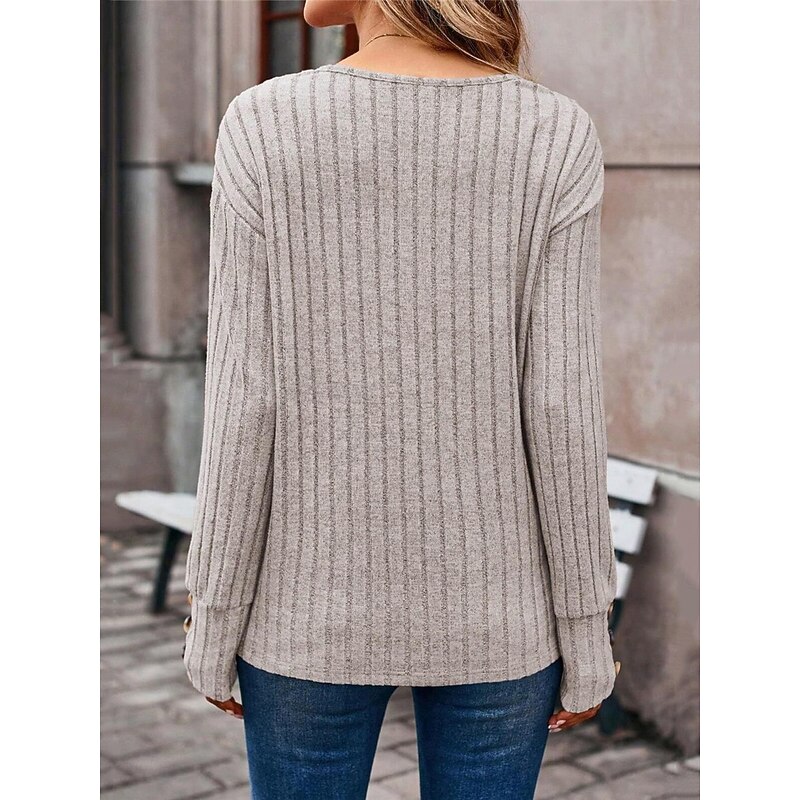 Women's T Shirt Plain Fashion Modern Casual Long Sleeve V Neck Regular Tops Daily Weekend Beige Fall Winter3