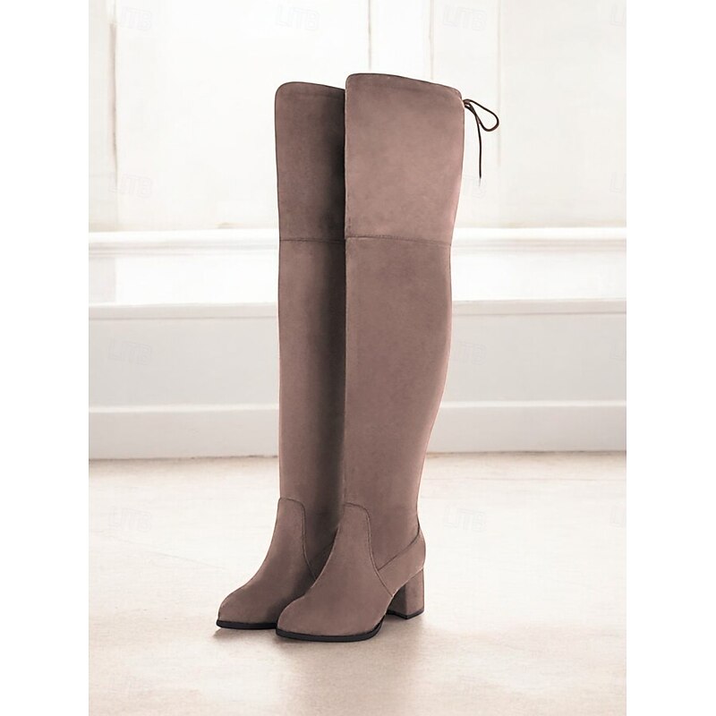 Women's Over-the-Knee Burgundy Block Heel Boots with Tie-Back Detail – Stylish Tall Boots for Fall and Winter Outfits3