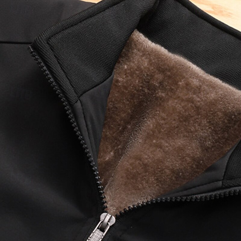 Men's Winter Jacket Fleece Jacket Casual Jacket Daily Vacation Thermal Warm Pocket Fleece Fall & Winter Plain Fashion Streetwear Stand Collar Regular Black Blue Jacket3