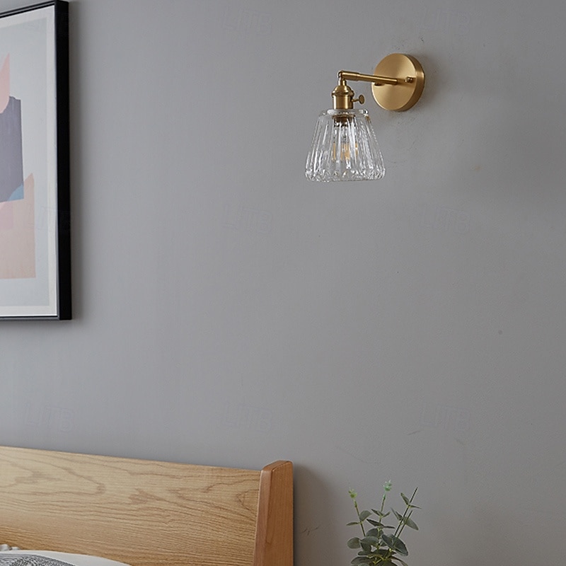 Indoor Single Head E27 Glass Wall Fixture Brass Recessed Sconces Glass Lampshade Decoration 110-240V2