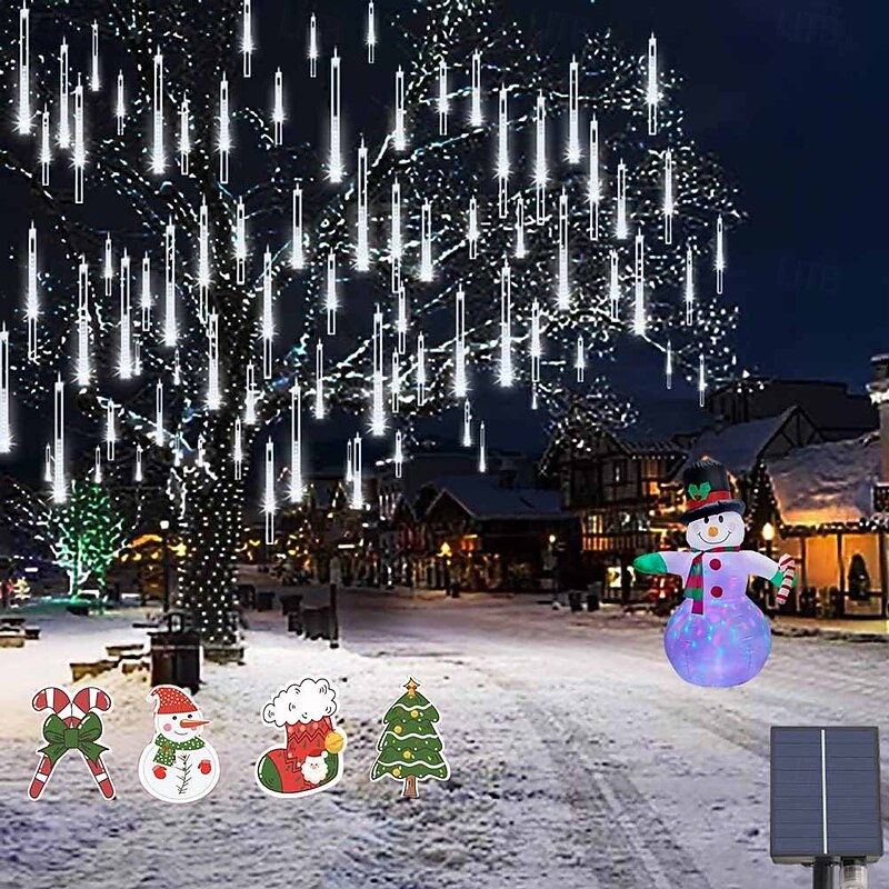 Solar Outdoor Meteor Shower Light, 30cm, 8-144 LEDs Upgraded Solar String Lights Perfect for Christmas & Garden Decor4