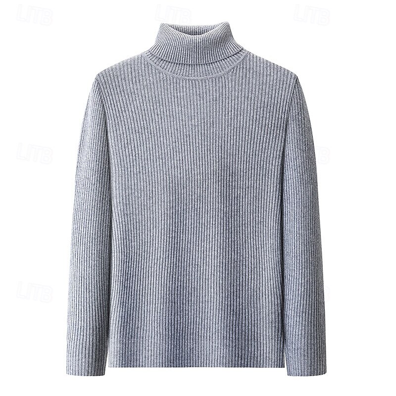 Men's Pullover Sweater Jumper Knit Sweater Ribbed Knit Regular Knitted Plain Turtleneck Fashion Casual Daily Wear Date Clothing Apparel Fall & Winter Wine Black S M L4