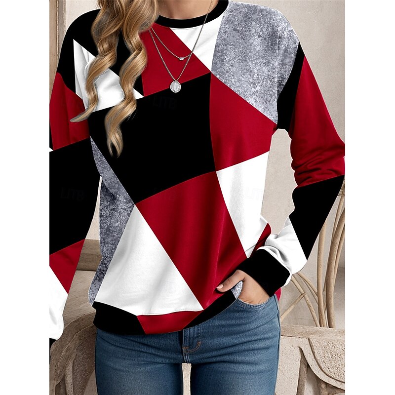 Women's Sweatshirt Geometric Street Dailywear Print Casual Crew Neck Long Sleeve Micro-elastic Fall Winter Comfrt Breathable Soft Fabric3