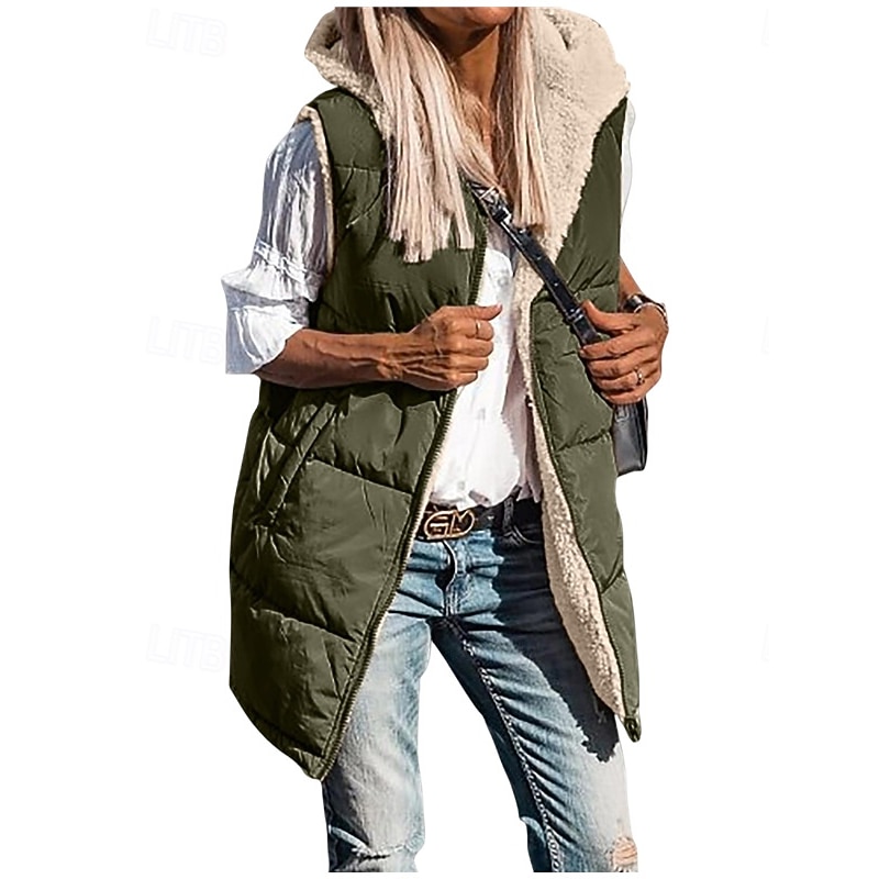 Womens Double Face Hoodie Vest Fleece Lapel short cotton-padded jacket