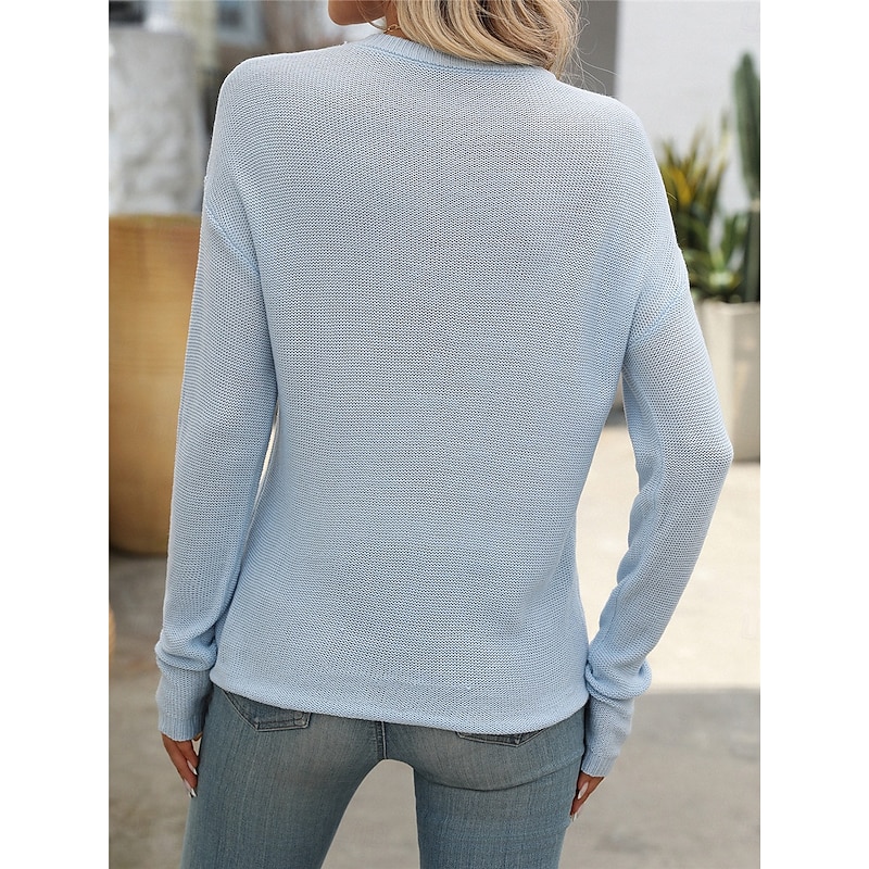 Women's Sweater Pullover Sweater Jumper Casual Soft Pure Color Ribbed Crew Neck Knitted Long Sleeve Regular Tops Knit Outdoor Daily Weekend Black Green Fall Winter 7